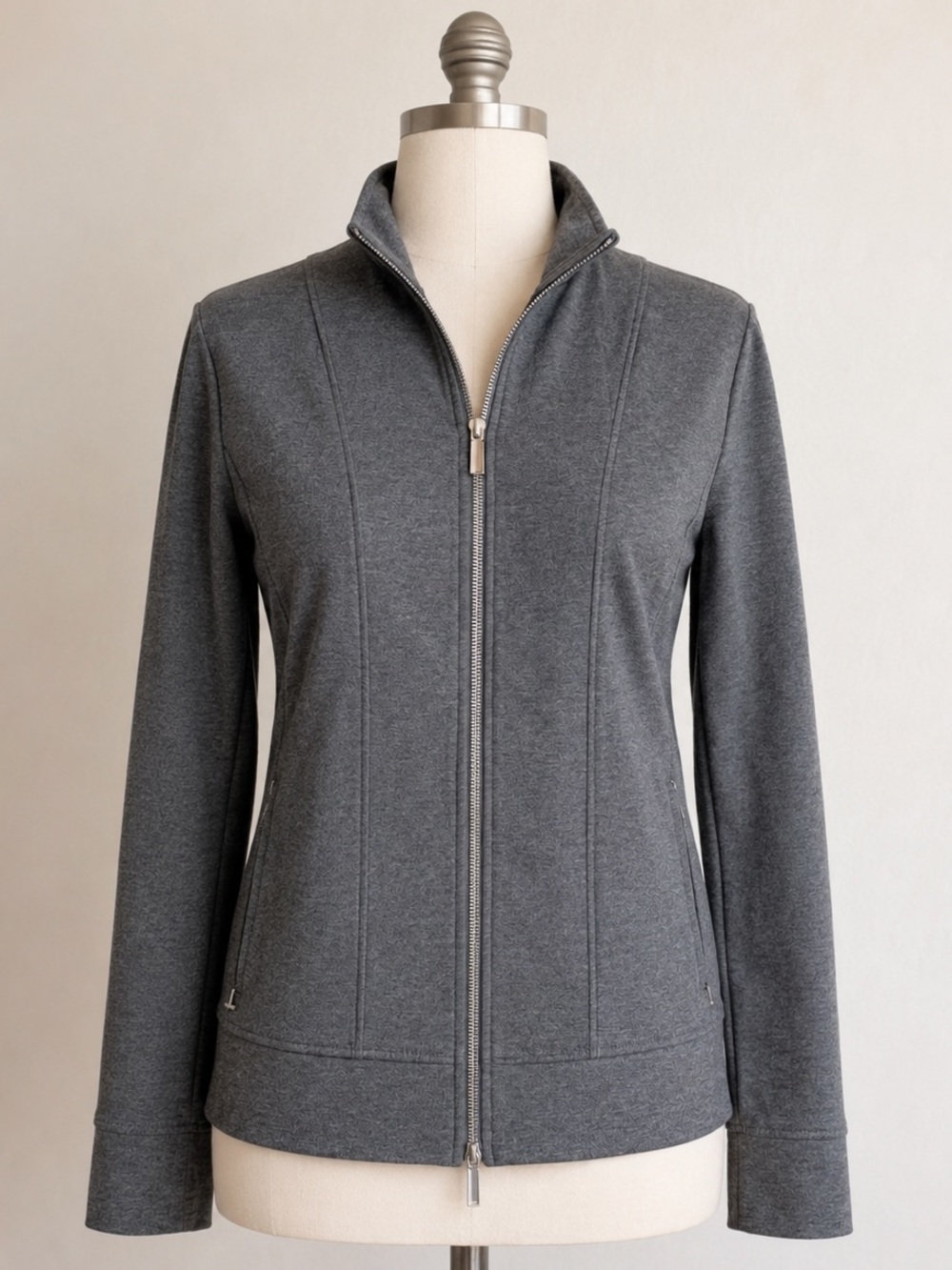 Lafayette 148 New York Gray Zip Up Jacket Medium Cotton Blend